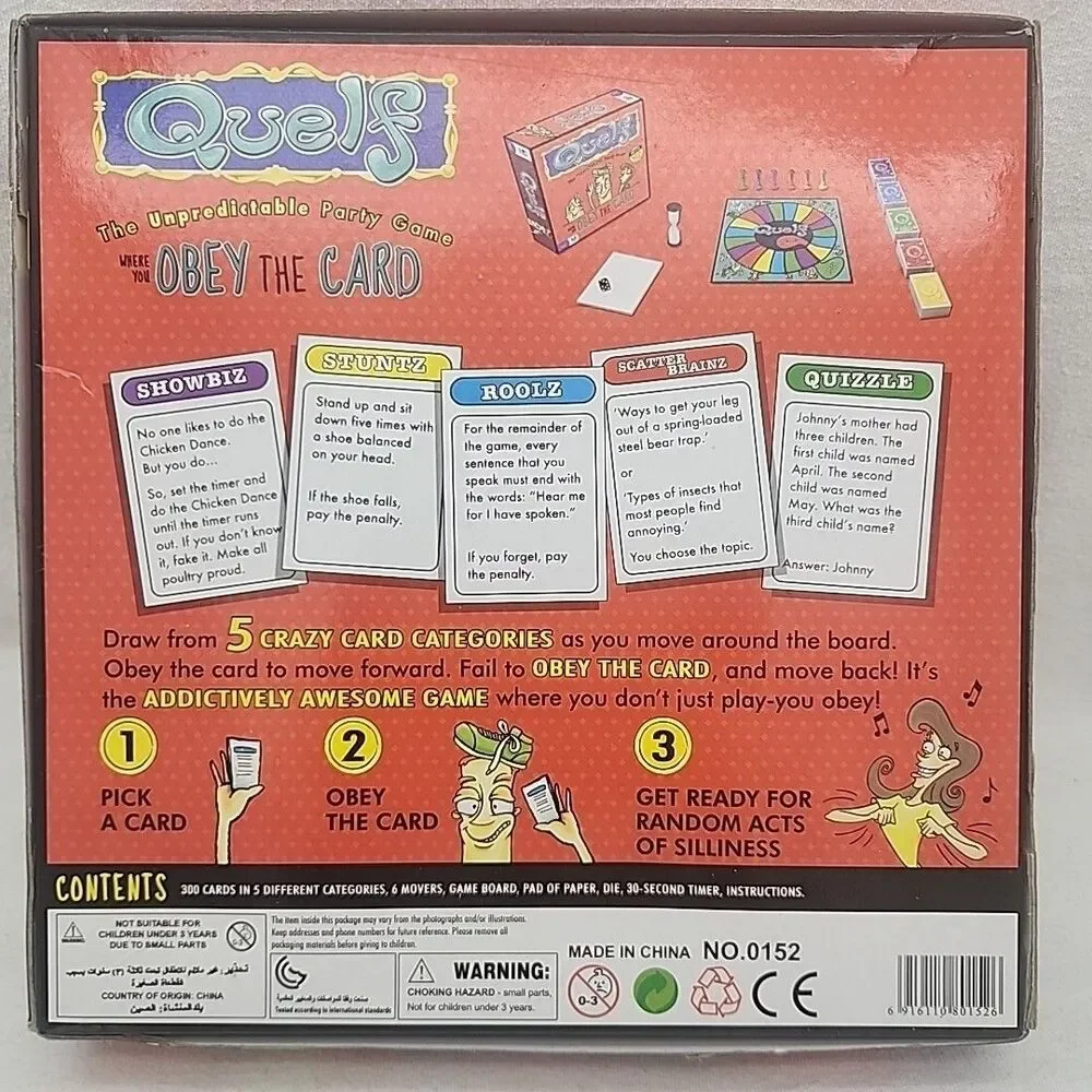 Game Quelf The Unpredictable Party Board Spin Master 2008 Obey The Card New